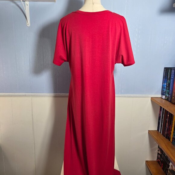 Lularoe Medium Bright Red Crewneck Shortsleeve Simple Summer Maxi Shirt Dress - Picture 5 of 10